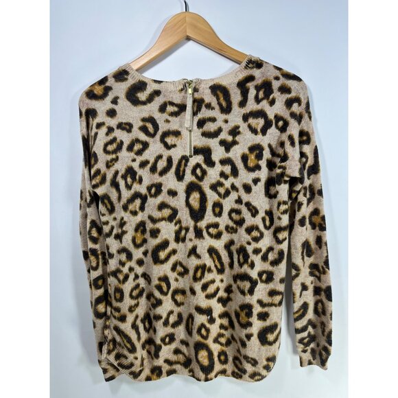 H&M Sweater Top S Leopard Print Tunic Rib Knit Zip Back Long Sleeve Wool Blend - Picture 3 of 7